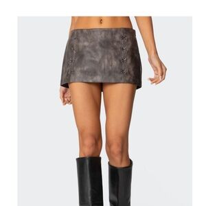 Edikted brown/Charcoal Leather Mini Skirt